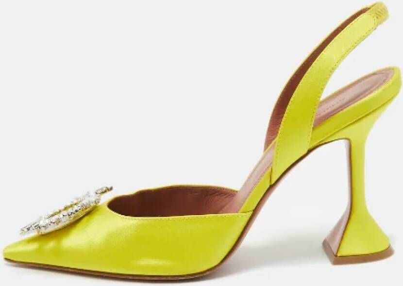 Amina Muaddi Pre-owned Satin heels Yellow Dames