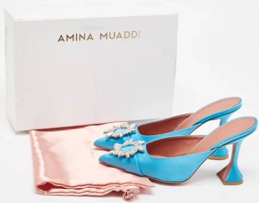 Amina Muaddi Pre-owned Satin mules Blue Dames