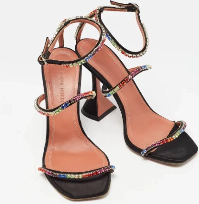 Amina Muaddi Pre-owned Satin sandals Black Dames