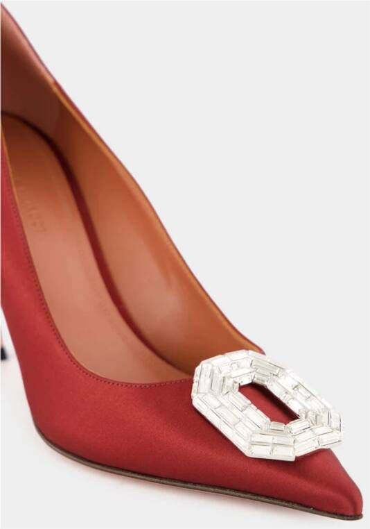 Amina Muaddi Rode Satijnen Camelia Kristal Pumps