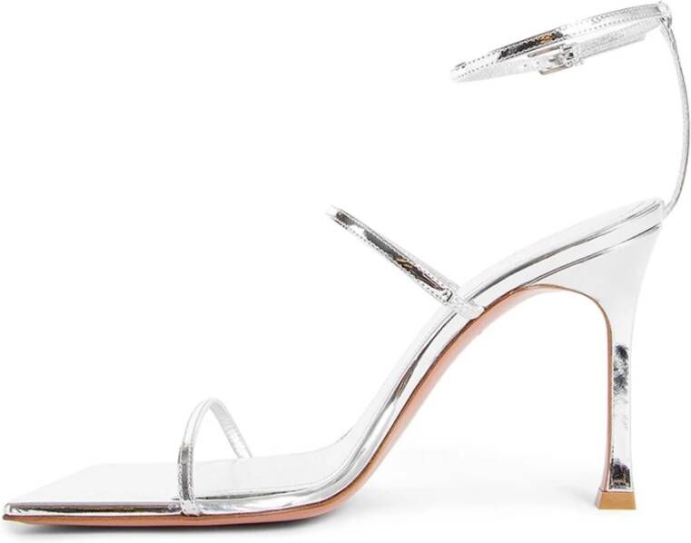 Amina Muaddi Mirror Silver Sandal Stiletto Hak