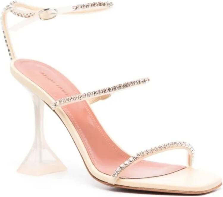 Amina Muaddi Witte Sandalen met Strassbanden