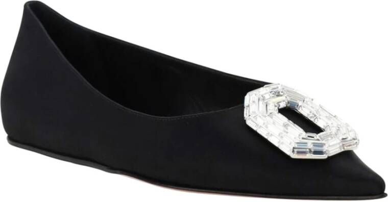 Amina Muaddi Zwarte Ballerina Flats Elegant Kristalversieringen