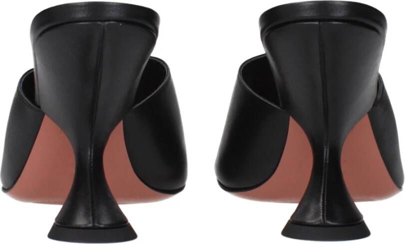 Amina Muaddi Zwarte Leren Stiletto Hakken Sandalen
