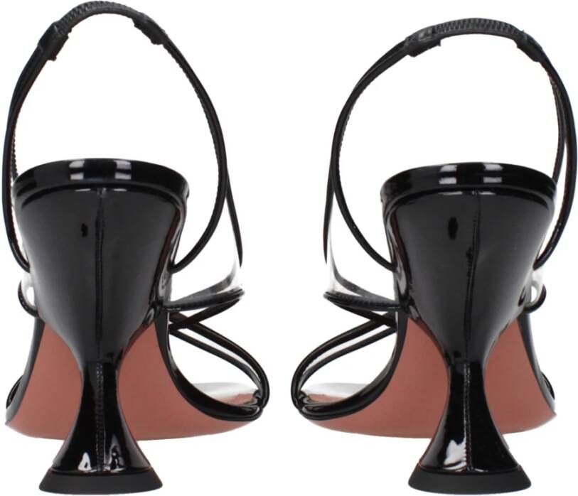 Amina Muaddi Zwarte Leren Stiletto Hakken Sandalen