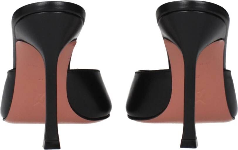 Amina Muaddi Zwarte Leren Stiletto Hakken Sandalen