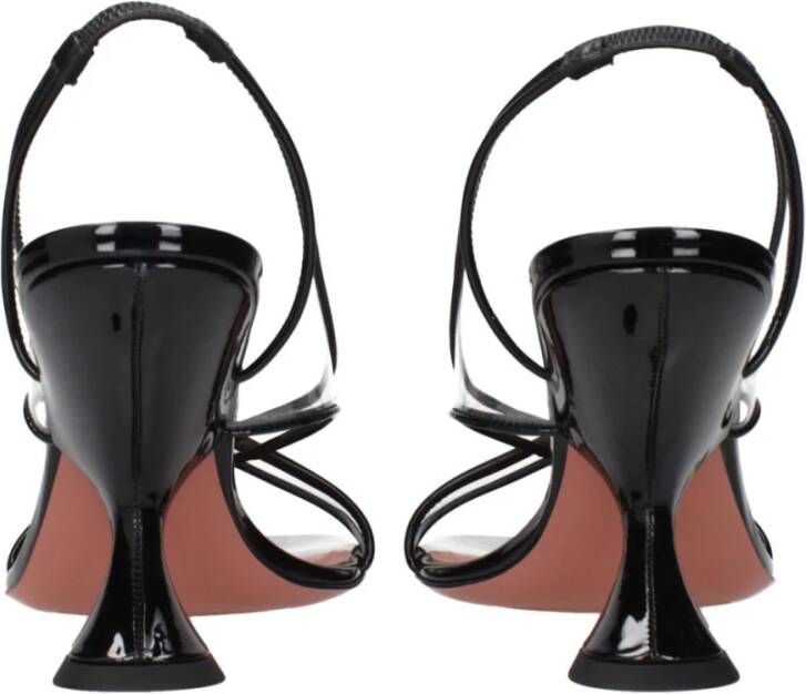 Amina Muaddi Zwarte Leren Stiletto Hakken Sandalen