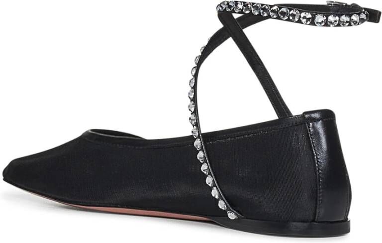 Amina Muaddi Zwarte Mesh Kristal Ballet Flats Black Dames