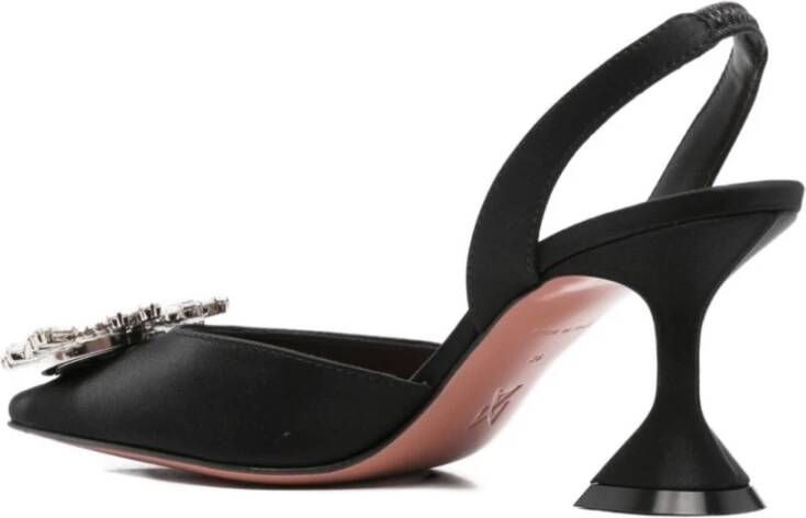 Amina Muaddi Zwarte Satijnen Slingback Hak Pumps
