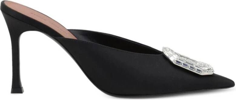 Amina Muaddi Zwarte Slip-On Muiltjes met Kristallen