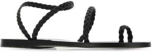 Ancient Greek Sandals Black Nappa Leather Eleftheria Thong Sandalen Zwart Dames