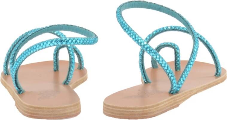 Ancient Greek Sandals Handgemaakte Leren Kristal Sandalen Blauw