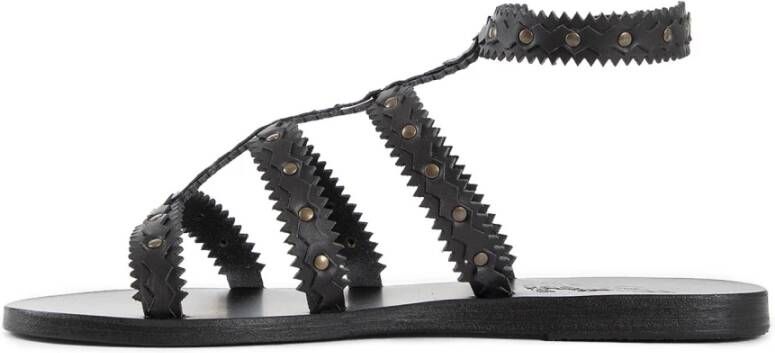 Ancient Greek Sandals Zwarte leren sandalen met bronzen studs