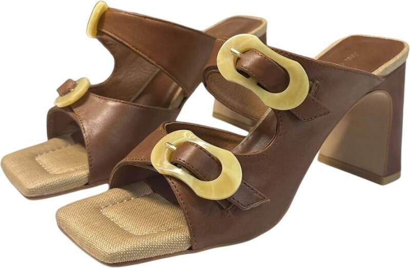 Angel Alarcon Beige Leren Hoge Hak Sandalen Brown Dames