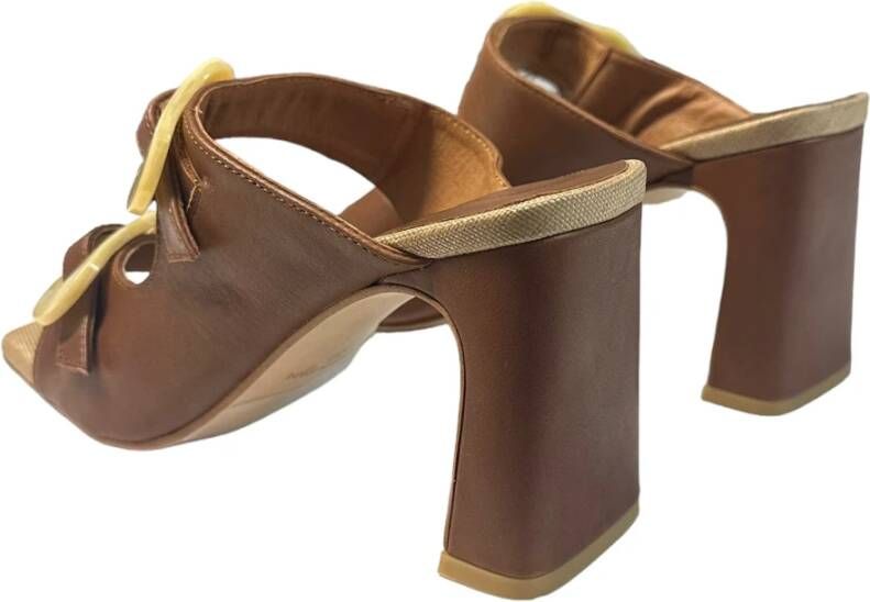 Angel Alarcon Beige Leren Hoge Hak Sandalen Brown Dames