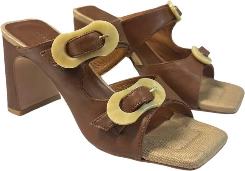 Angel Alarcon Beige Leren Hoge Hak Sandalen Brown Dames