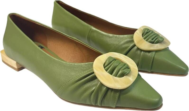 Angel Alarcon Beige Puntige Ballerina Platte Leder Green Dames