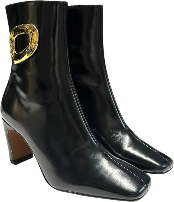 Angel Alarcon Leren enkellaarsjes met gouden accessoire Black Dames