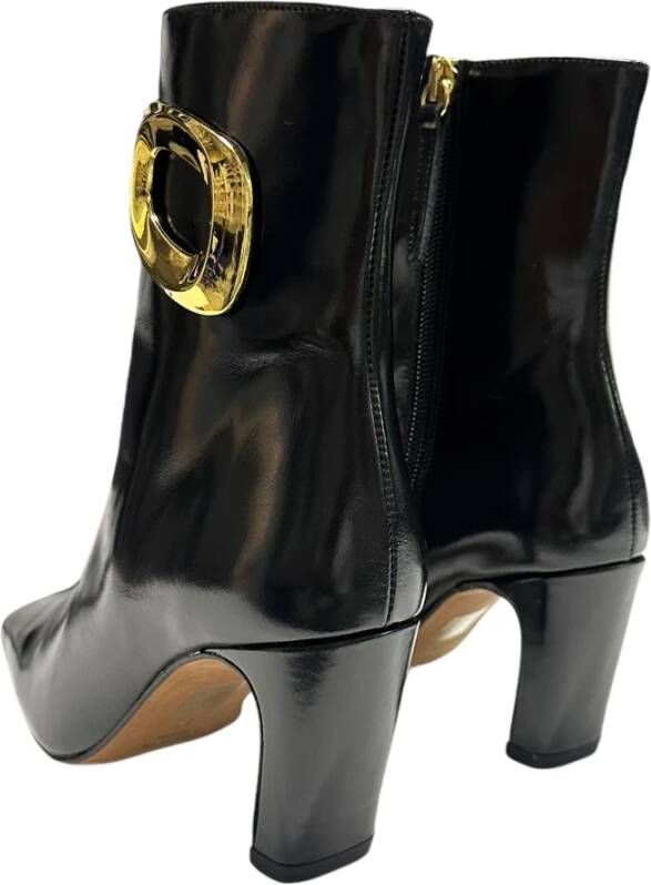 Angel Alarcon Leren enkellaarsjes met gouden accessoire Black Dames