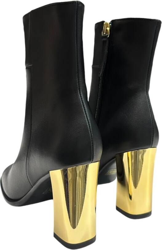 Angel Alarcon Leren enkellaarsjes met gouden hak Black Dames