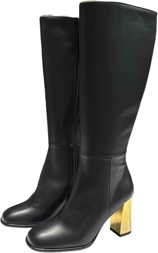Angel Alarcon Leren laarzen met interne rits en 9 cm gouden hak Black Dames