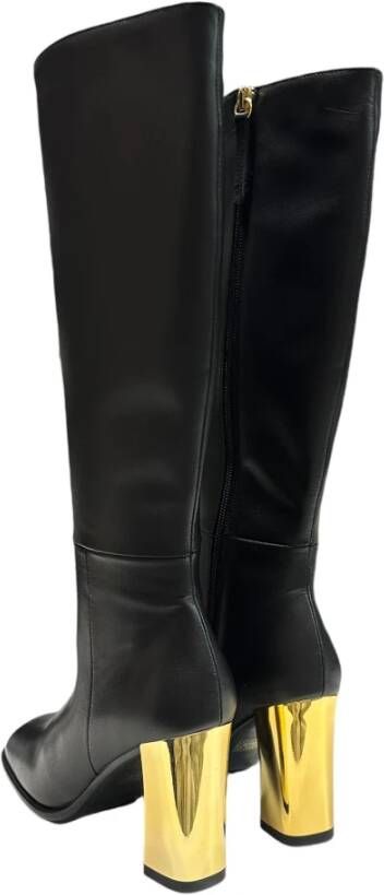 Angel Alarcon Leren laarzen met interne rits en 9 cm gouden hak Black Dames