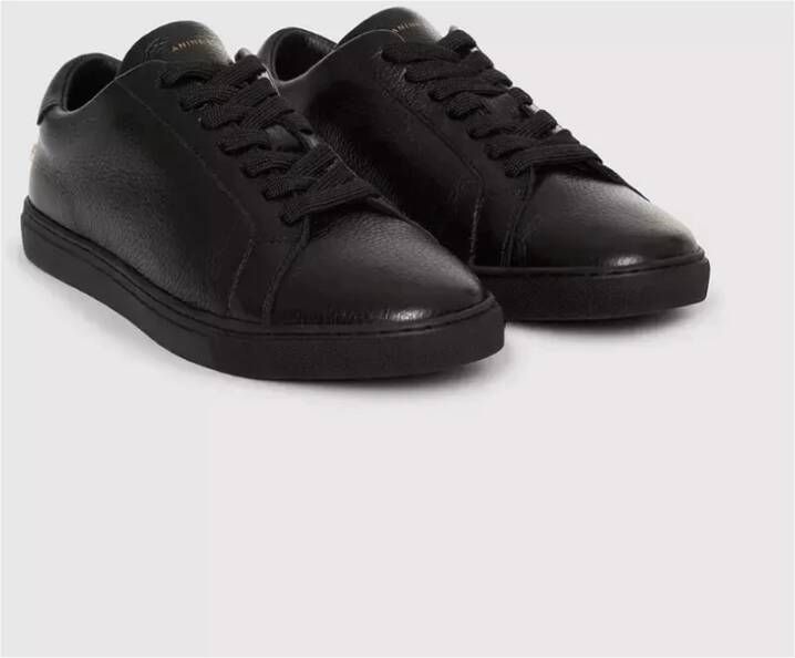 Anine Bing Zwarte leren sneakers Ronde neus Klassieke vetersluiting Black Dames