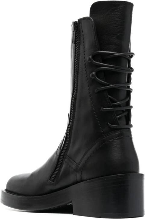 Ann Demeulemeester Zwarte Leren Veterschoenen met Lage Blokhak