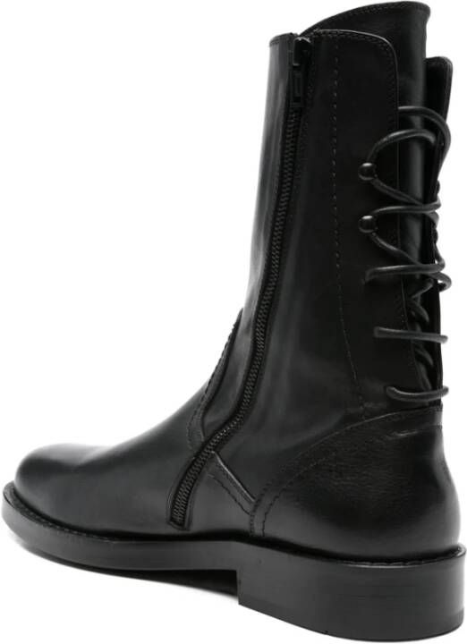Ann Demeulemeester Zwarte Leren Veterschoenen met Puntige Neus