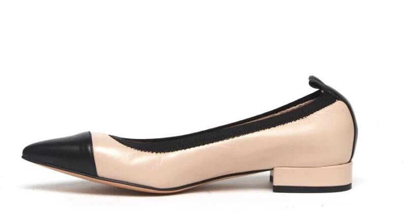 Anna F. Beige en zwart leren ballerina Beige Dames