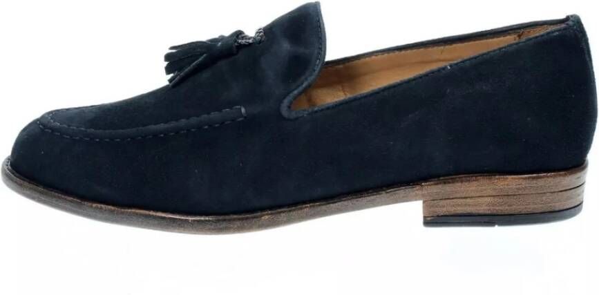 Antica Cuoieria Blauwe Suède Leren Mocassins met Kwastjes