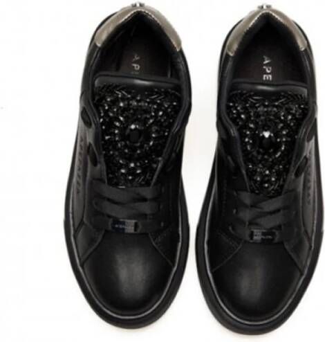 Apepazza Zwarte leren sneakers met strass