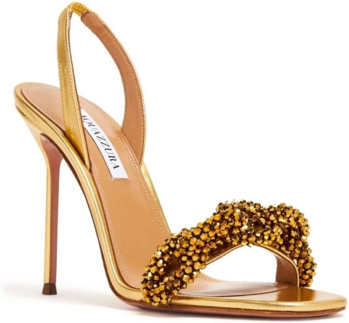 Aquazzura Gouden Kettingband Sandaal met Strass Yellow Dames