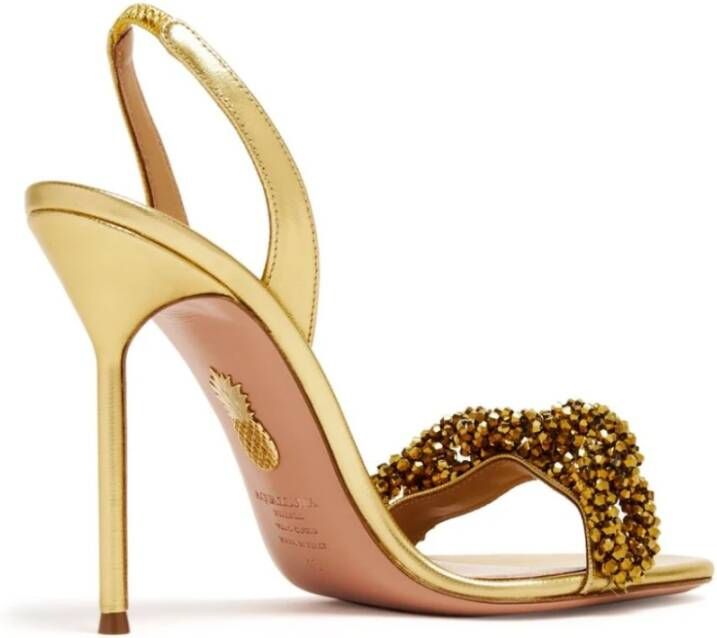 Aquazzura Gouden Kettingband Sandaal met Strass Yellow Dames