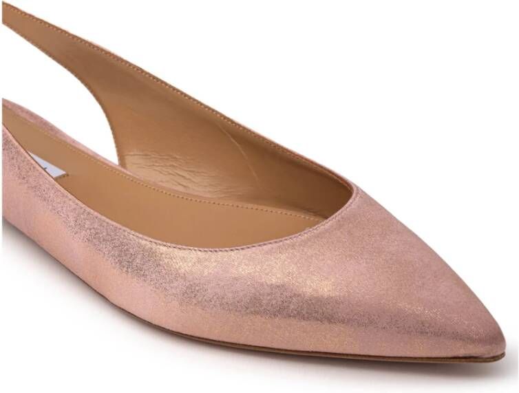 Aquazzura Metallic Roze Leren Ballerina met Strik