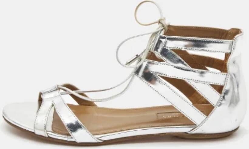 Aquazzura Pre-owned Leather flats Gray Dames