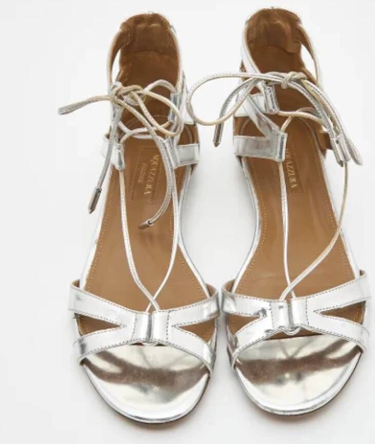 Aquazzura Pre-owned Leather flats Gray Dames