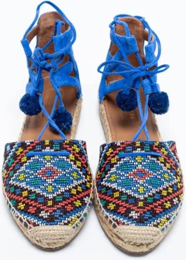 Aquazzura Pre-owned Raffia flats Blue Dames