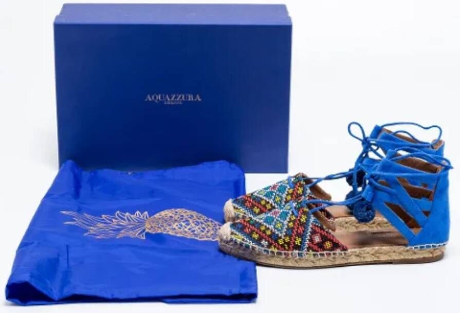 Aquazzura Pre-owned Raffia flats Blue Dames