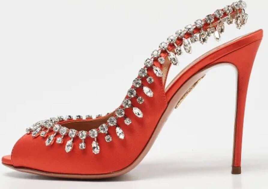 Aquazzura Pre-owned Satin heels Orange Dames
