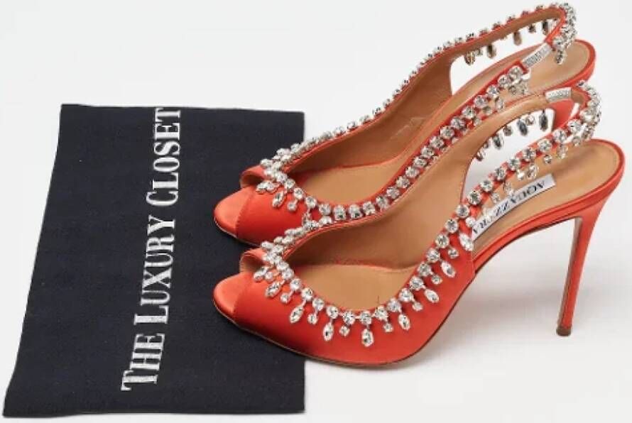 Aquazzura Pre-owned Satin heels Orange Dames