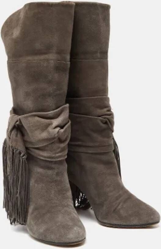 Aquazzura Pre-owned Suede boots Gray Dames