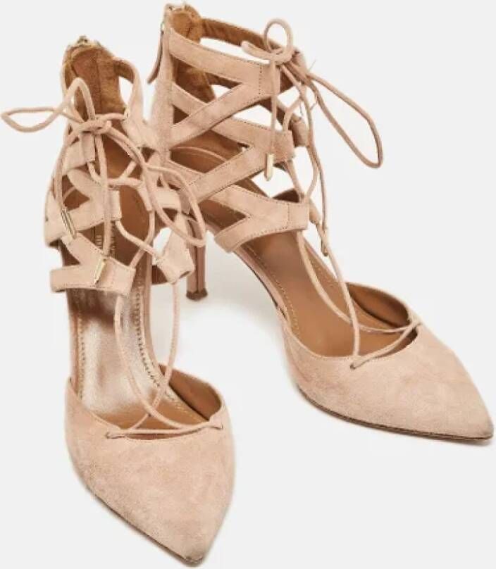 Aquazzura Pre-owned Suede heels Beige Dames