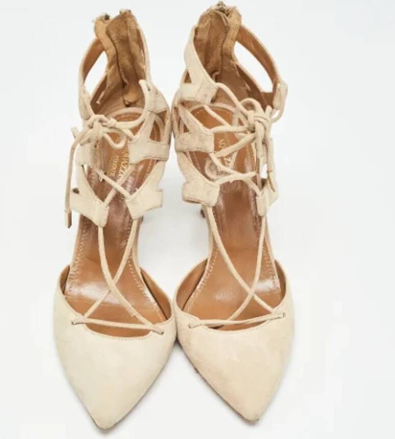 Aquazzura Pre-owned Suede heels Beige Dames