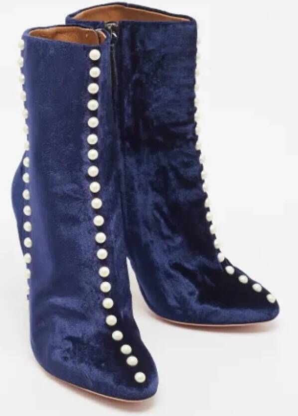 Aquazzura Pre-owned Velvet boots Blue Dames
