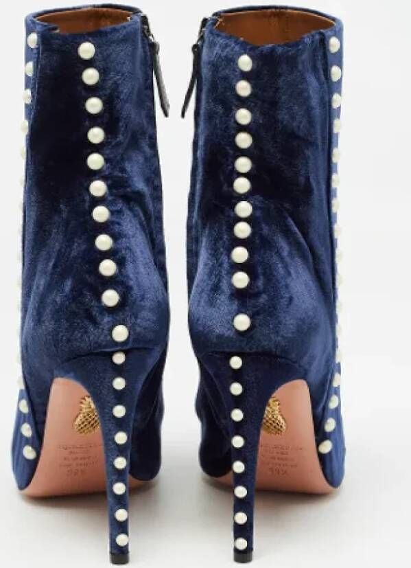 Aquazzura Pre-owned Velvet boots Blue Dames