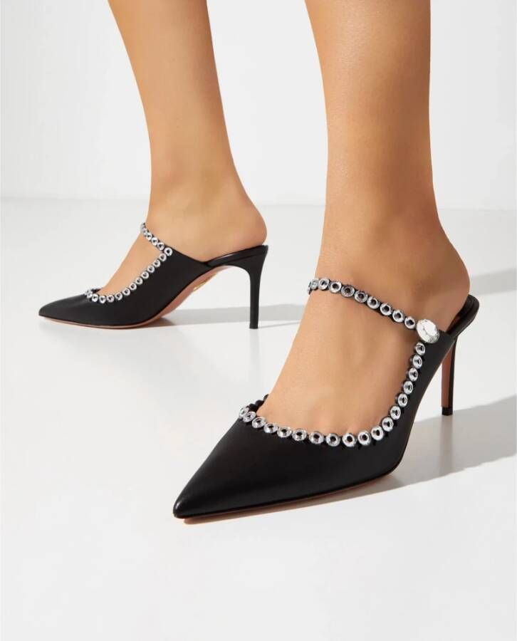 Aquazzura Zwarte kristal stiletto muiltjes Carnaval