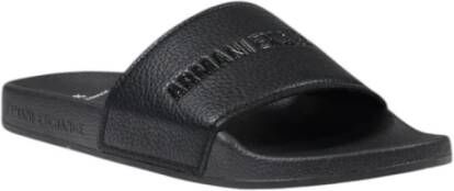 Armani Exchange Zwarte Effen Rubberen Slippers Black Heren