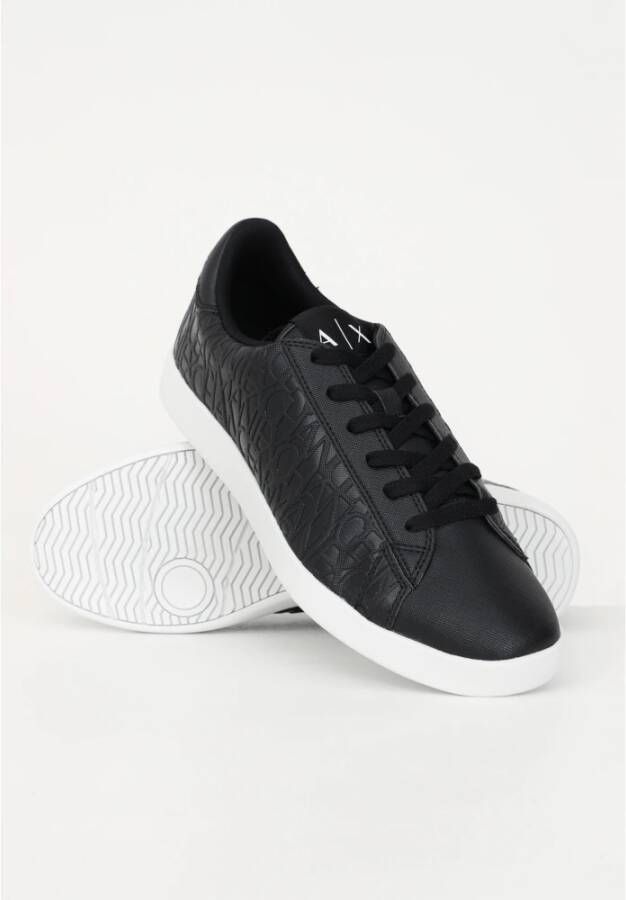 Armani Exchange Zwarte lage profiel sneakers met reliëf logo print Zwart Heren