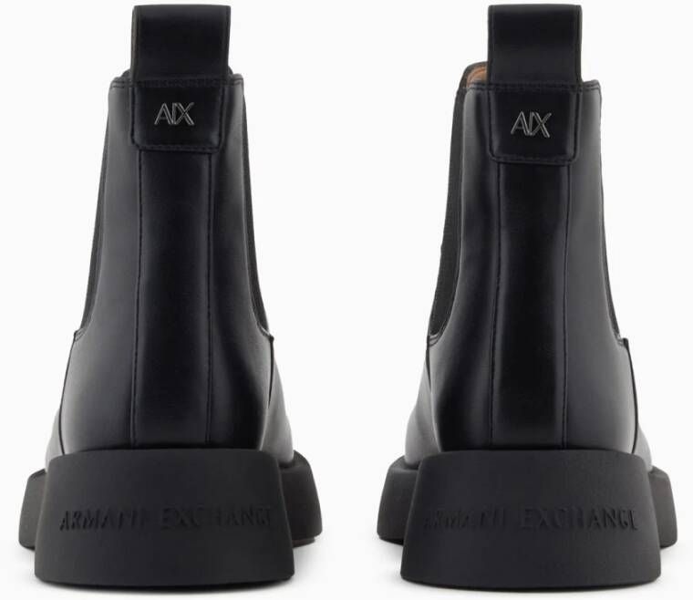 Armani Exchange Zwarte Leren Logo Laarzen Ronde Neus